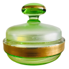 Art Deco Stijl Poederdoos Mat Groen Glas Jaren 50 thumbnail 2
