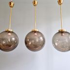 Grande Suspension En Laiton Et Verre Fumé Bullé, 1970 thumbnail 10
