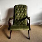 Groene Chesterfield Victoriaans Lounge Fauteuil Vintage thumbnail 8