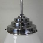Art Deco Hanglamp Met Geribbelde Witte Bol, Jaren 30 thumbnail 8