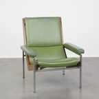 Tijdloze Groene Rundleren, Houten Vintage Jaren ’60 Design Fauteuil Model Lotus 1611 Van Rob Parry thumbnail 11