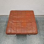 Vintage Voetenbank Leren Patchwork Buizenframe Voetenbankje thumbnail 8