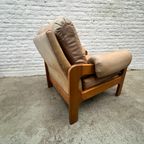 Vintage Fauteuil Of Loungestoel - Hout Met Licht Leer - 2X thumbnail 6