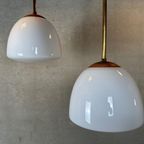 4X Art Deco Klooster-/Schoollampen – Opaline En Messing thumbnail 10