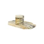 Art Deco Inktstel Bureau Set Wit Geaderd Marmer Inktpot Pennenhouder 25Cm thumbnail 6