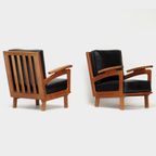Vintage Lounge Fauteuils Met Eiken Frame En Zwart Leer, 1960s thumbnail 6