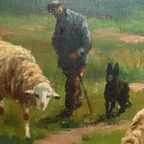 Henri Matthijs (Xix-Xx) Schapen Met Herder. thumbnail 7