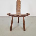 Vintage Brutalist Hout Driepoot Kruk Stoel Mid Century '60 thumbnail 3