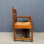 Set Van Twee Hollandse Eikenhouten Armstoelen Met Biezen Zitting thumbnail 3
