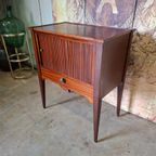 Antieke Haltafel, Telefoontafel, Bijzettafel, Met Roldeurtje Afm. 56x34cm En 65cm Hoog. thumbnail 3