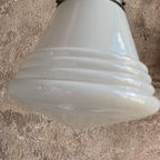 Art Deco Hanglamp / Schoollamp Met Opaline Glazen Bol thumbnail 5