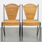 Leuke Set Van 4 Vintage Design Eetkamerstoelen Van Frederick Weinberg Van Gietijzer En Riet thumbnail 7