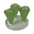 Art Deco - Bagley Green - Uranium Glass - Set Of Three ‘Grantham’ Vases Mounted On Transparent Foot thumbnail 2