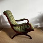 Groene Chesterfield Victoriaans Lounge Fauteuil Vintage thumbnail 5
