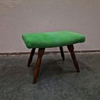 Vintage Voetenbank Jaren 60 / 70 Nieuw Bekleed Groene Ribstof thumbnail 4