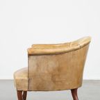 Unieke Charmante Subtiele Antieke Schapenleren Clubfauteuil/armchair Op Wieltjes thumbnail 6