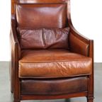 Comfortabele Artdeco Design Armchair/ Fauteuil In Cognac Kleurig Schapenleer Gecombineerd Met Hou thumbnail 2