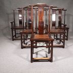 6 X Vintage Oriental Asian Chinese Brown Tallback Yokeback Side Chairs. 2 X Armchair / 4 X Withou thumbnail 2