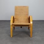 Rare Armchair In Wood And Woven Rattan, 1960s thumbnail 3