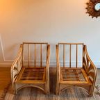 Rotan Bamboe Palm Leaf Bank 2 Fauteuils Vintage thumbnail 13