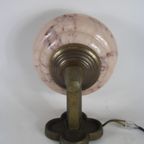 Art Deco - Wall Mounted Lamp With Marble Like Pink Glass - Brass Base thumbnail 6
