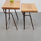 2 Brutalist Bijzettafel Nesting Tables Mimiset Eiken Metaal thumbnail 12