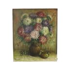 Groot Bloemen Stilleven Schilderij Dahlia’S Gesigneerd M. Vierstraete thumbnail 3