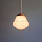 Art Deco Hanglamp In Witte Opaline, Jaren 1920-30 thumbnail 7