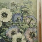 Vintage Bloemen Stilleven Amateur Schilderij Ingelijst Gesigneerd thumbnail 6