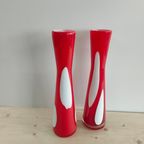 Vintage Popart Rood/witte Pauwenoog Vaasjes thumbnail 2