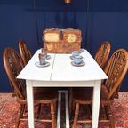 Brocante Vintage Landelijke Eikenhouten Witte Eettafel Tafel thumbnail 2