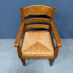 Set Van Twee Hollandse Eikenhouten Armstoelen Met Biezen Zitting thumbnail 22
