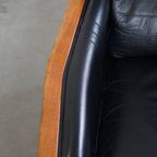 Mooie Zwarte Rundleren En Houten Art Deco Design Fauteuil Van Schuitema Uit De Decoforma Serie thumbnail 7