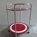 Vintage Puhlmann Trolley Bijzettafel Rood Wit Chroom thumbnail 7