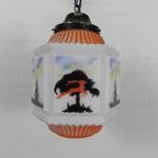 Art Deco Hanglamp Met Glazen Kap Met Natuur-Taferelen, Jaren 30 thumbnail 16