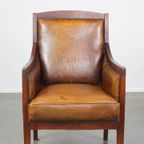 Ranke Schapenleren En Houten Vintage Art Deco Design Armchair In Een Prachtige Warme Cognac Kleur thumbnail 3