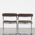 Set Van 4 Leuke Vintage Design Eetkamerstoelen Met Bruine Stoffen Bekleding thumbnail 6