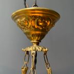 Grote Antieke Messing Hanglamp Met Geslepen Glas thumbnail 23