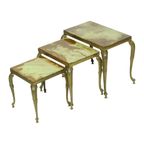 Set Van 3 Nesttafels Onyx Marmer Messing Hollywood Regency thumbnail 13