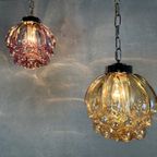 2X Vintage Hanglamp ‘Raspberry’ – Glas En Chroom thumbnail 5