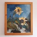 * Vintage Schilderij Zonnebloemen Olieverf Op Doek thumbnail 2