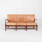 Mid-Century Danish Modern 3-Seats Sofa With Cognac Leather Cushions thumbnail 4
