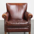 Karkatervolle Vintage Schapenleren Armchair/ Fauteuil Met Warme Kleuren En Een Mooi Patina thumbnail 3