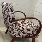 Paar Halabala H-237 Stoelen Gerestaureerd, Wit Met Bloemen thumbnail 5