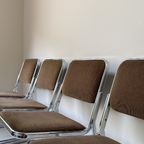 Vier Vintage Buisframe Stoelen Met Bruine Velour Stof thumbnail 5