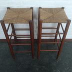 2x Houten Barkrukken Met Biezen Zitting thumbnail 2