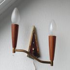 Deens Midcentury Wandlampje Van Teak En Messing, thumbnail 5