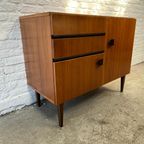 Vintage Teak (Fineer) Dressoirtje Mcm - 2X Lade, 2X Kast thumbnail 5