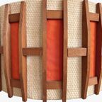 Vintage Scandinavische Hanglamp Retro Jute Teak Oranje 1970’s thumbnail 2