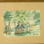 Aquarel José Wolff Kunst Schilderij Houten Barok Stijl Lijst 1924 thumbnail 16